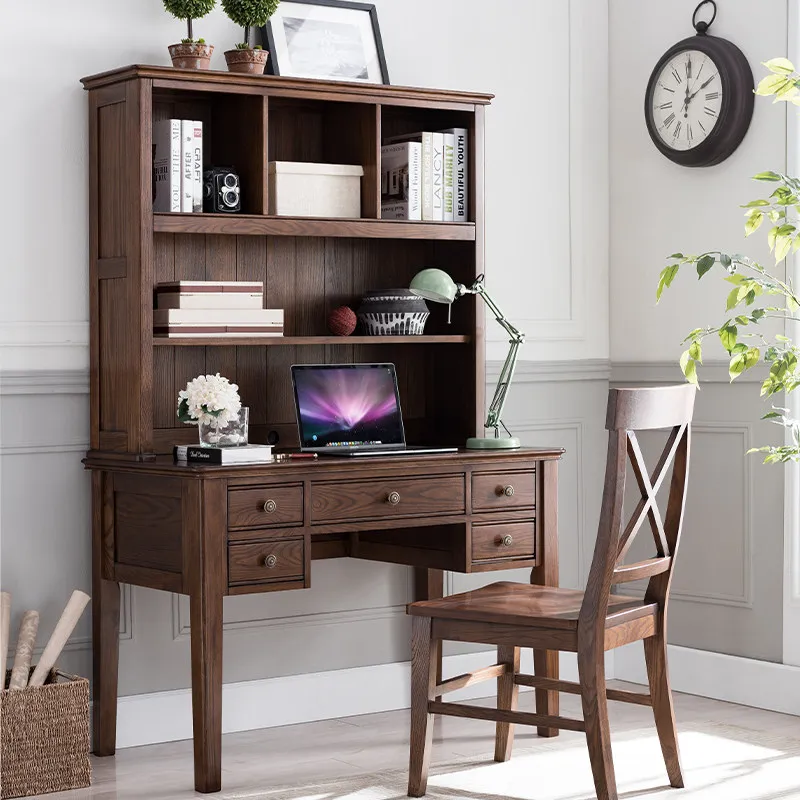 YJQ American all-solid wood computer desk ash wood writing desk desk bookshelf combination study