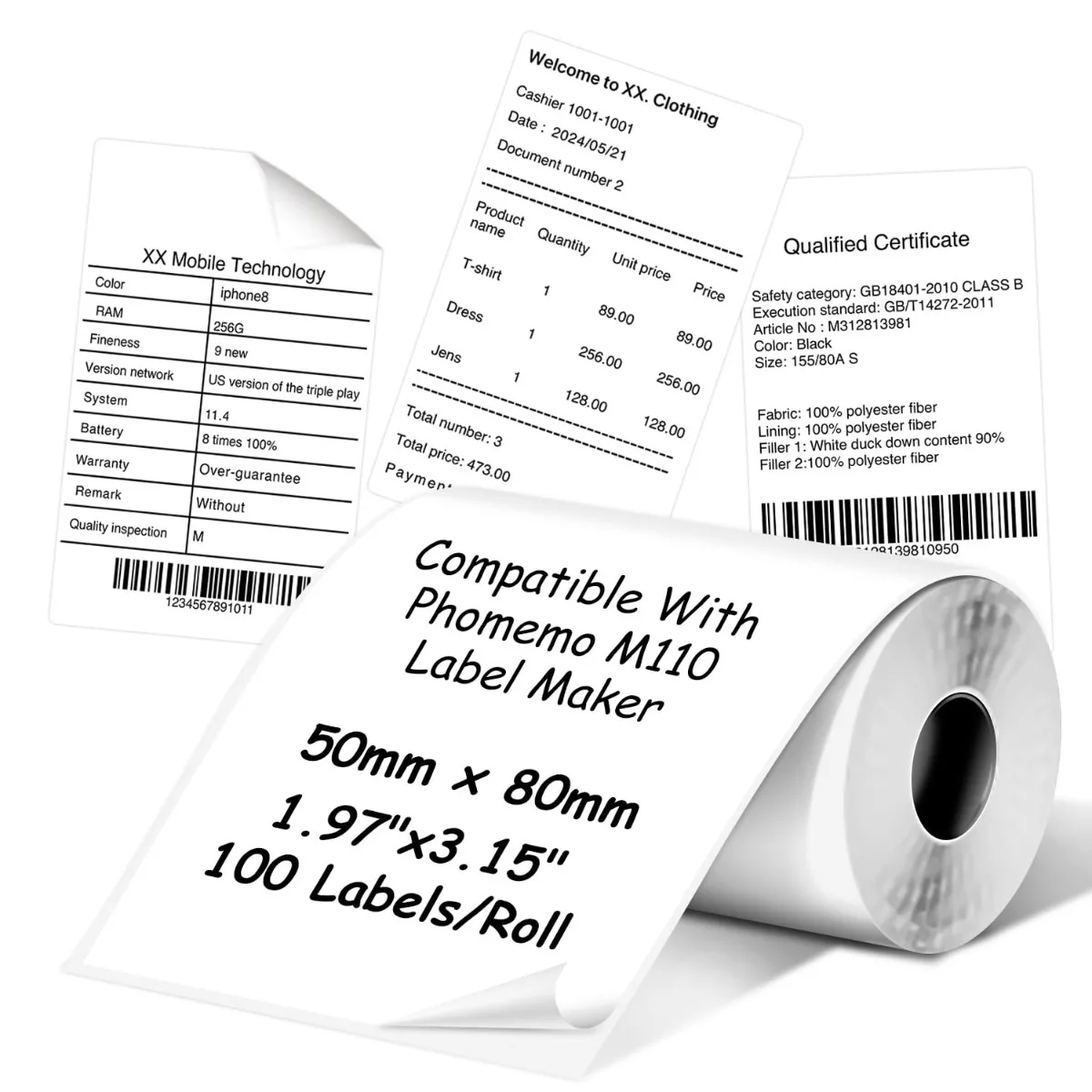 M110 50x80mm Thermal Shipping Label Durable Waterproof Heat-Resistant Stickers for Address/Barcode/Inventory/Warehouse Logistics