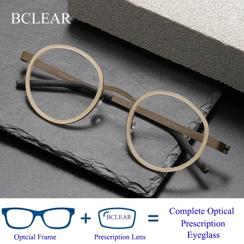 BCLEAR Prescription Glasses Frame Men Acetate Titanium Eyewear Ultralight Eyeglasses Frames Women Retro Round Denmark Spectacles