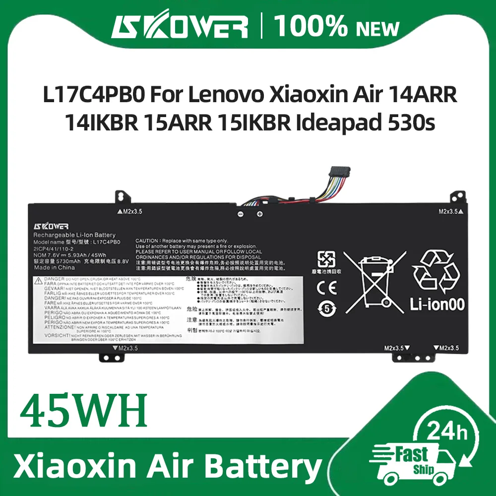 

Аккумулятор SKOWER 45Wh L17C4PB0 для ноутбука Lenovo XiaoXin Air 14ARR 14IKBR 15ARR 15IKBR YOGA Ideapad 530s-14IKB 530s-15IKB L17M4PB0