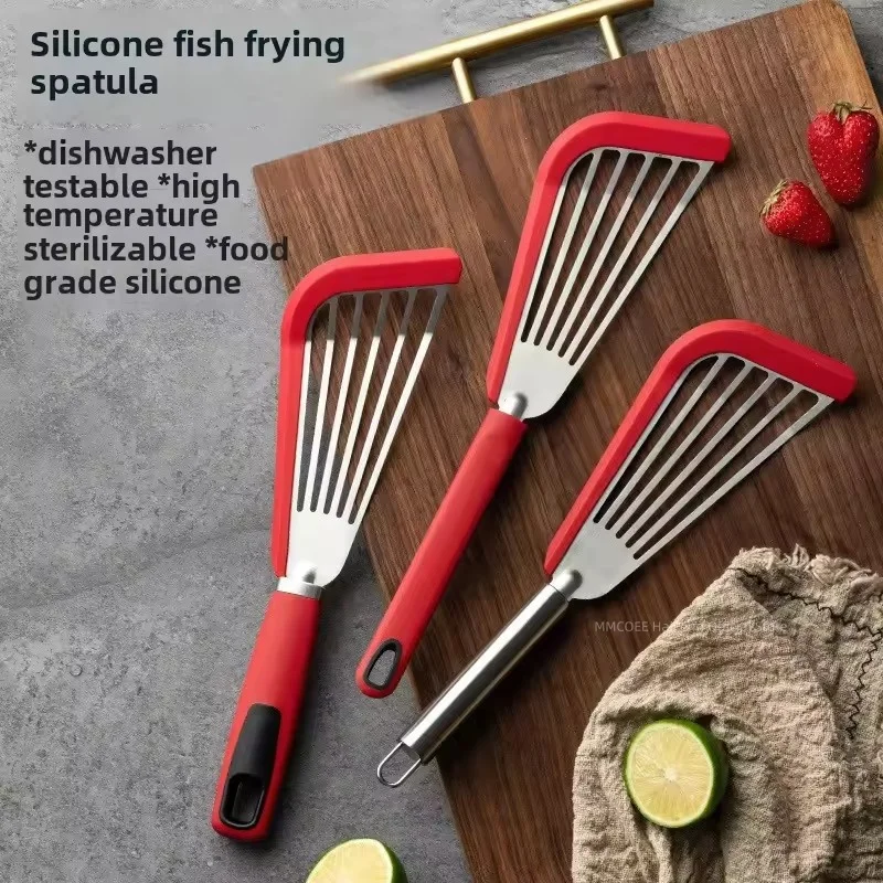 

The Kitchen Anti-scalding Frying Spatula Heat-resistant Frying Fish Spatula All Stainless Steel Spatula Home Outdoor Cooking