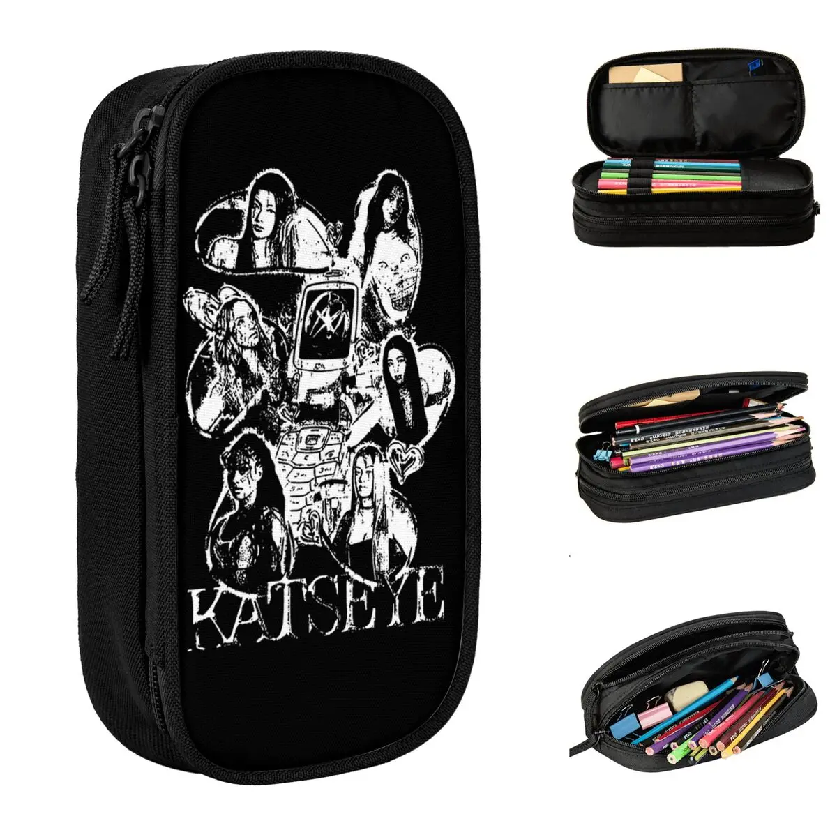 silhueta-katseye-lapis-casos-caixa-de-caneta-para-meninas-meninos-grande-capacidade-saco-escritorio-ziper-papelaria
