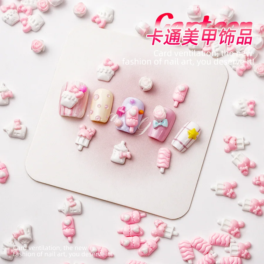 50Pcs Glow-in-the-Dark Ice Cream Bar Nail Charms - 3D Pastel Popsicle DIY Accents for Summer Nail Art
