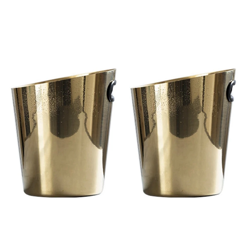 

2X Stainless Steel Champagne Bucket Household Beer Bucket Bar KTV Commercial Ice Bucket Wine And Wine Bucket, Gold