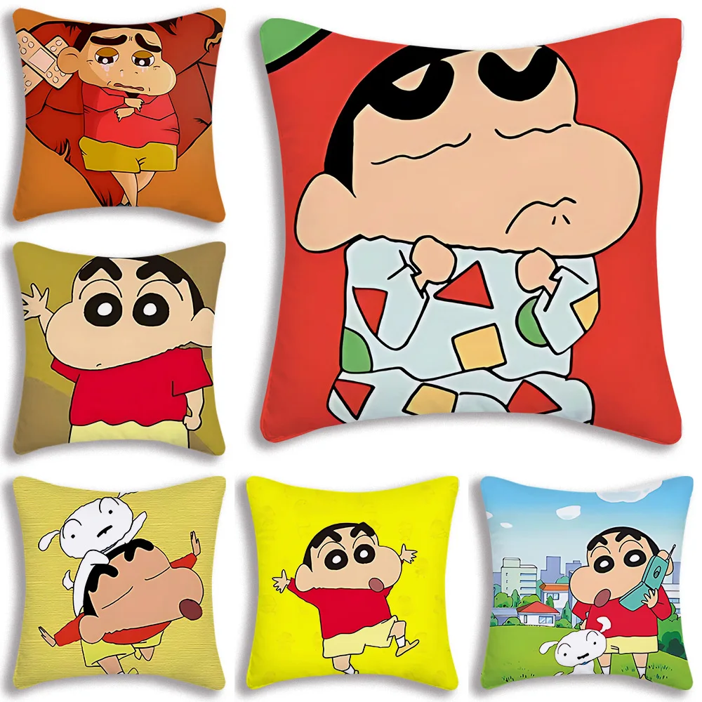 

Cartoon C-Crayon S-Shin C-Chans Pillow Covers Cartoon Sofa Decorative Home Double-sided Printing Short Plush Cute Cushion Cover