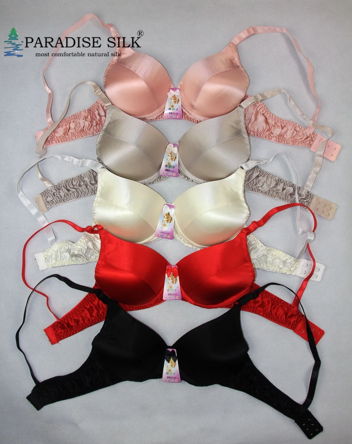 Women A Cup Economic Lot 5 Pair New Padded Underwire 100% Pure Silk Bra CFA 34A 36A 38A 40A