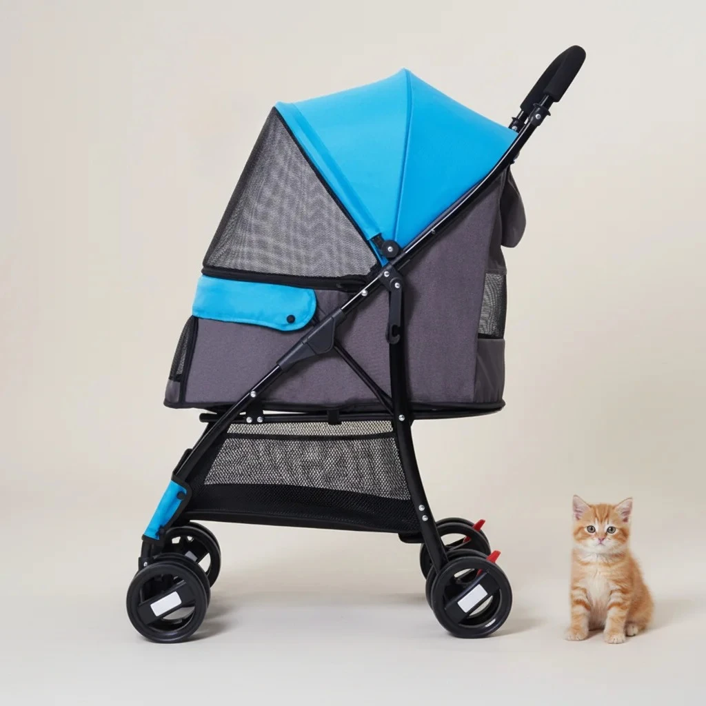Foldable Portable Pet Carrier/Stroller with Wheels for Dogs & Cats Breathable Mesh Small Dogs