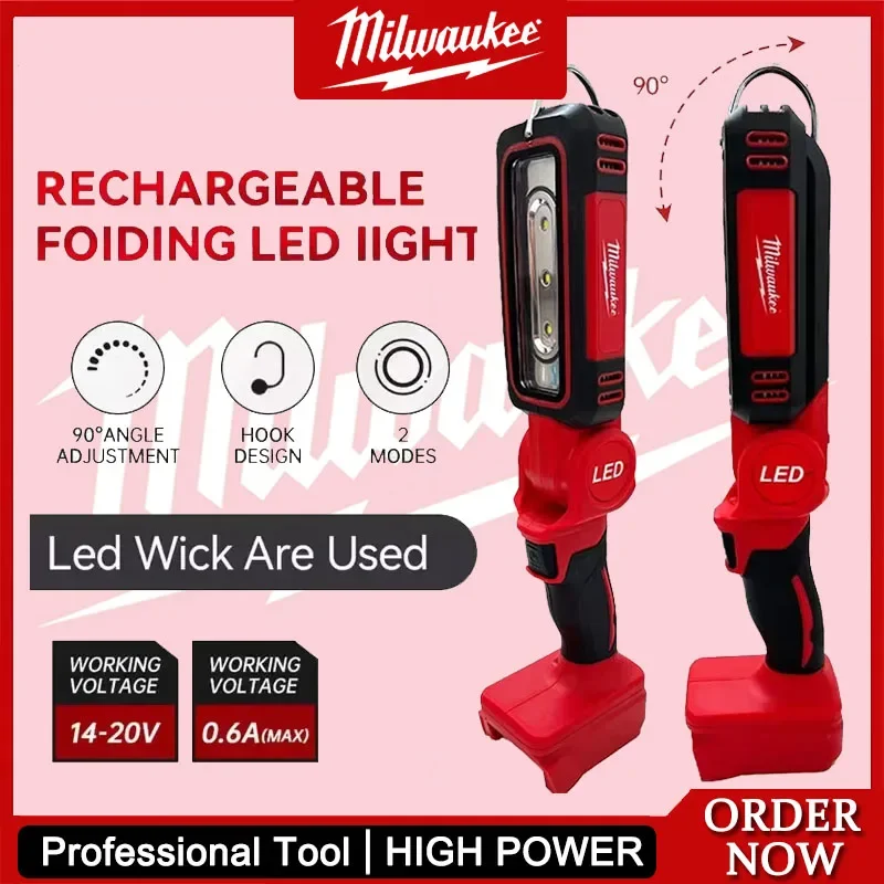 Milwaukee LED Work Light Super Bright 90 DegreeClip on Light Lithium Battery 20V M18 Flood Light Outdoor Lighting Camping