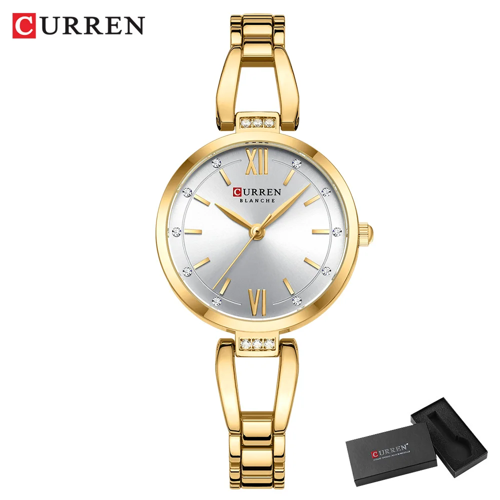 CURREN Luxuriöse, hochwertige Quarzuhr, modische, charmante Strasssteine, Edelstahlband, Damen-Armbanduhr 7