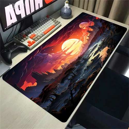 Imagen 2 del producto Alfombrillas de ratón paisaje montaña puesta de sol alfombrillas de mesa de dibujos animados alfombrilla de ratón de empresa tapete de escritorio estético grande alfombrilla de ratón antideslizante 100x50