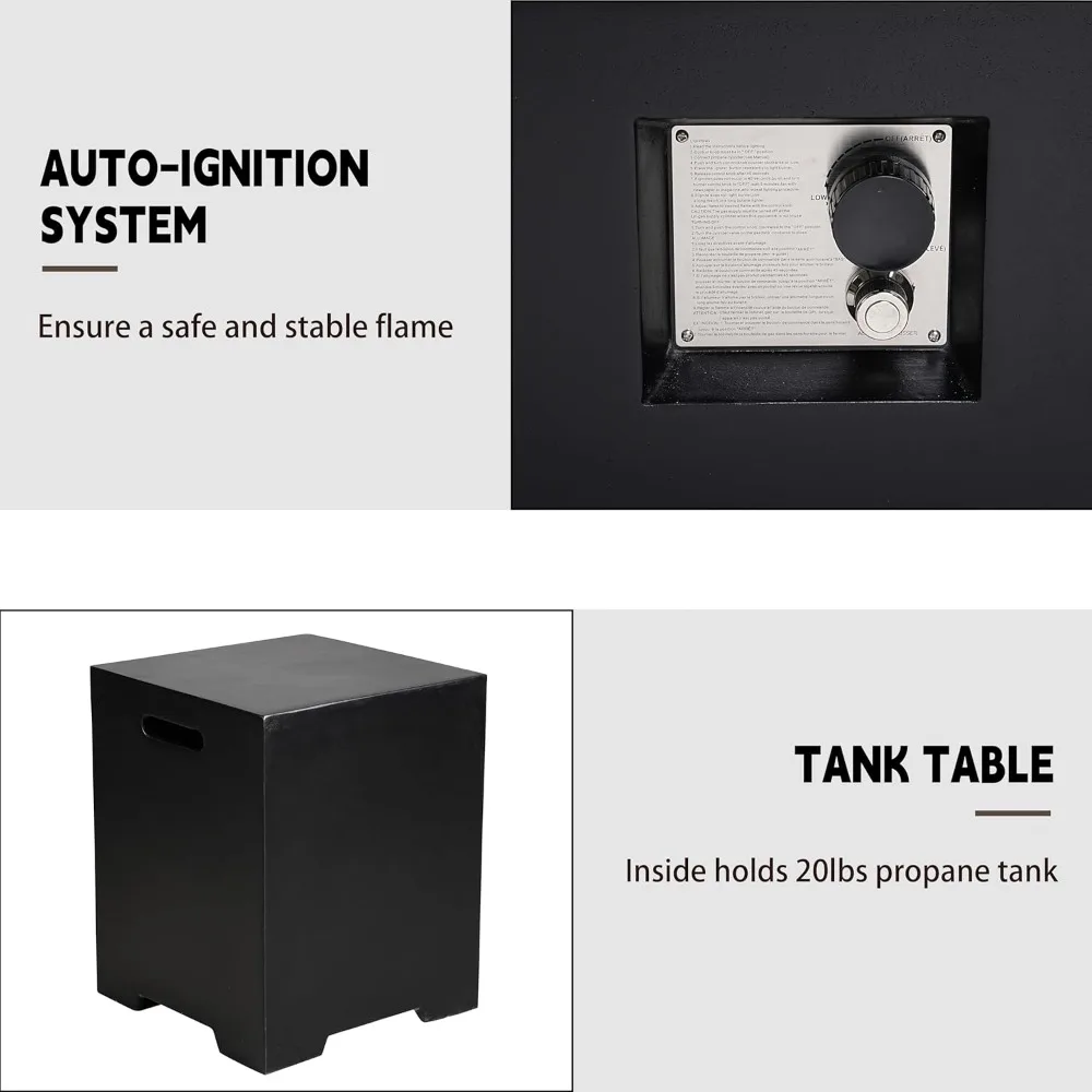طاولة حفرة نار من البروبان مقاس 56 بوصة، طاولة حريق مستطيلة خارجية مع طاولة خزان (50,000 وحدة حرارية بريطانية)، 3 قطع حفرة حريق غاز باللون الأسود مع زجاج واي فاي
