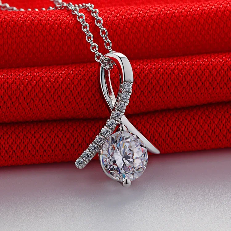 Solid Platinum PT950 Genuine Diamond Necklace Moissan Diamond Necklace 1 Carat 2 Carat Herringbone Women's Short Clavicle Chain