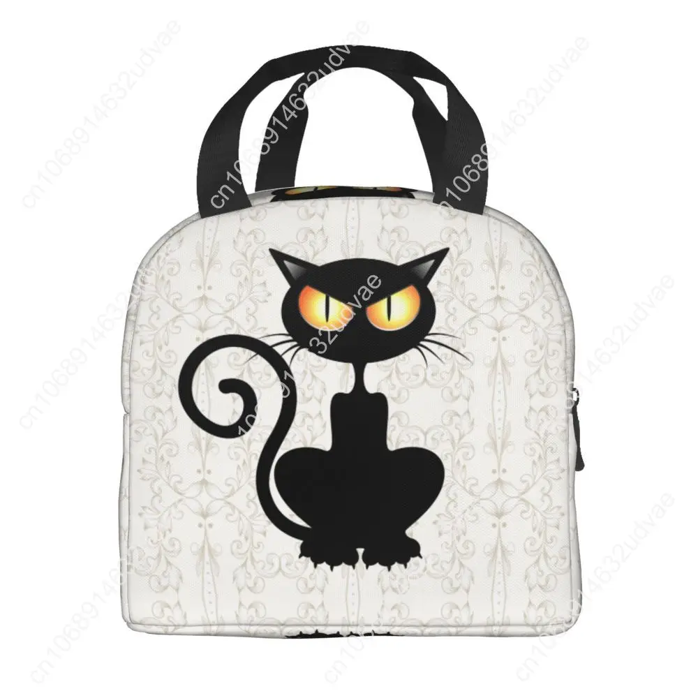 Fun Black Cat Falling Down Insulated Lunch Box for Women Portable Warm Cooler Thermal Lunch Bag School Food Picnic Tote Bags