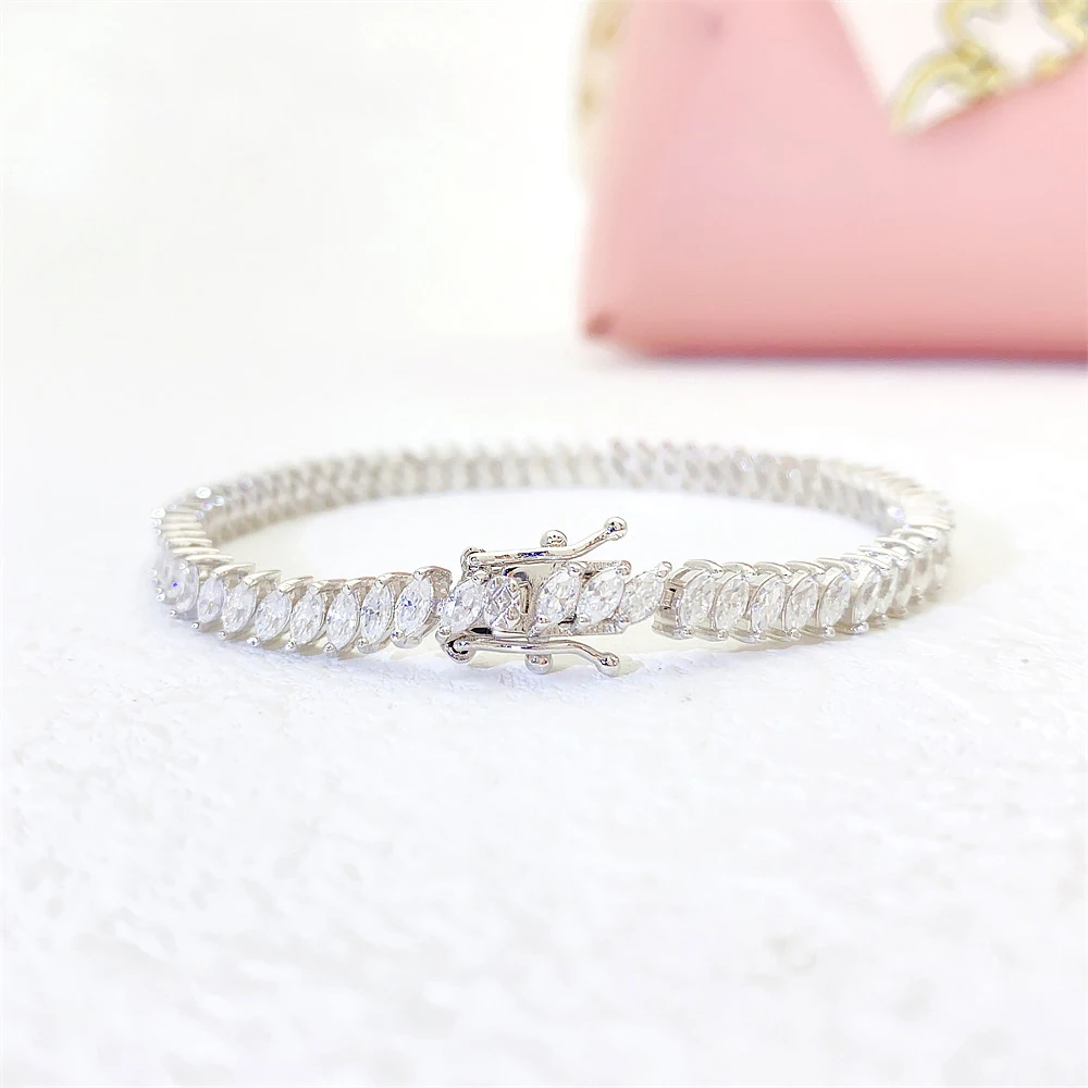 Horse Eye Shape Moissanite Tennis Chain Bracelet For Men Women S925 Silver Cuban Chain Bracelets Real Diamonds Hip Hip Jewelry