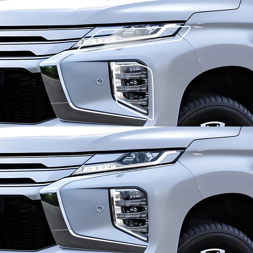 Premium Pre-Cut TPU Headlight Film for Mitsubishi Pajero Sport 2020-2025 Smoke Black High-Gloss PPF Anti-Scratch Vinyl Wrap Kit