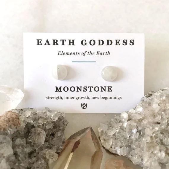 Moonstone Stud Earrings. Strength, Inner Growth and New Beginnings Jewelry. by Earth Goddess