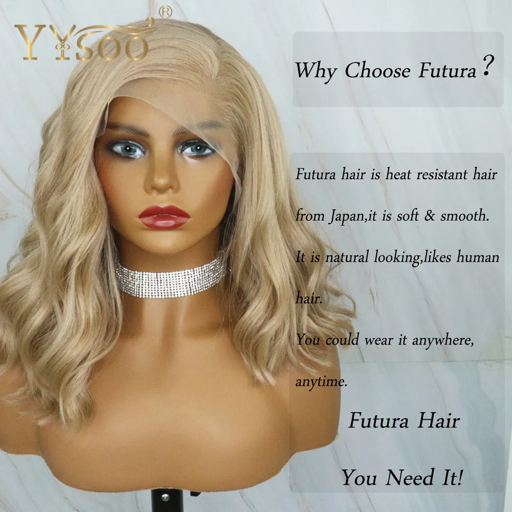 YYsoo Short 103 Color Body Wave Futura 13x6 Synthetic Lace Front Wigs For Women Glueless Blonde Bob Wig Side Part Wig Daily Used