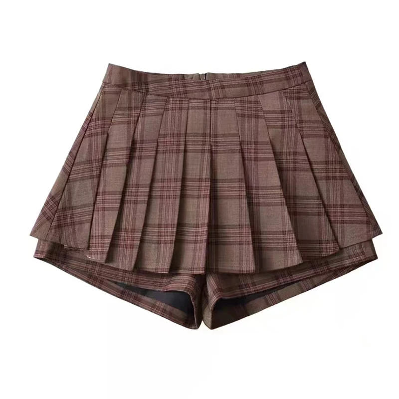 Autumn New Women's Golf Outdoor Shorts Interior Interlining Skirt Casual Versatile Retro Plaid Skirt Fashion pleated Short Skirt