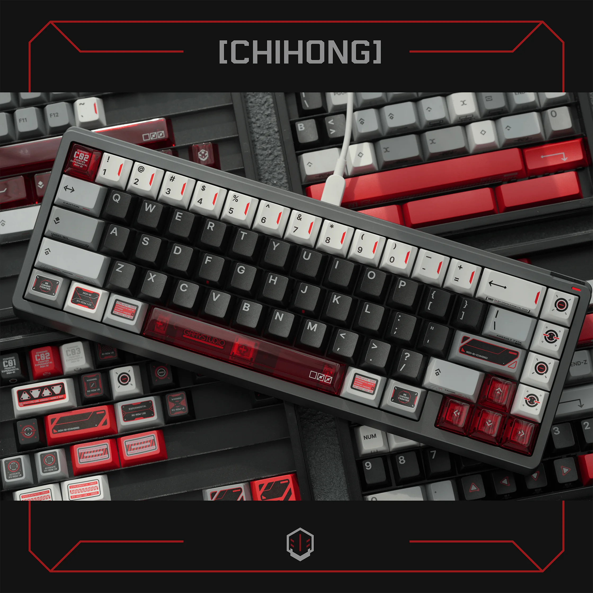 

Red Black Wihte Theme Keycaps Set PBT PC 201 Cherry Profile Custom Original Handmade Keycaps for Mechanical Keyboard Accessories