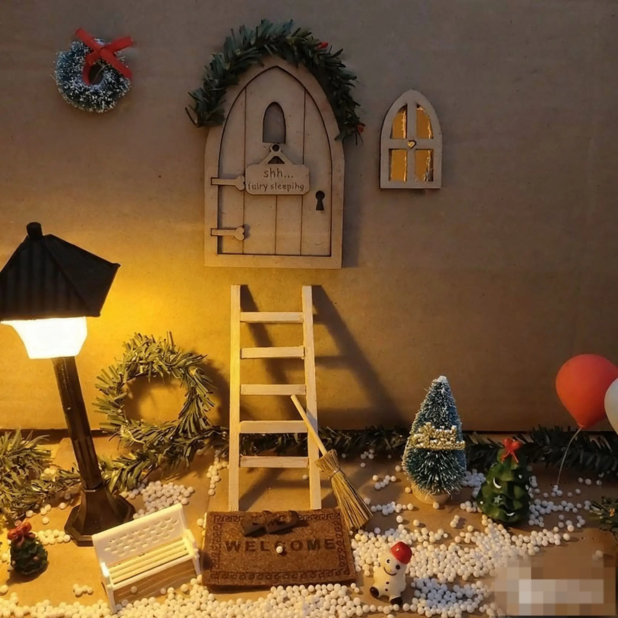 DELLHOUSE Poppenhuisaccessoires Kersttafereel DIY Sneeuwpop Ornament Miniatuur Deuropening Decor Vakantiesfeer Model