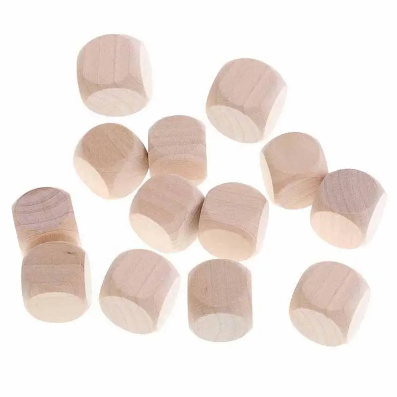 10PCS Wooden Blank Dice Six Sided Gaming Dice Children's Making Pattern Engraving Toy Blank Game Dice Solid Color Wholesale