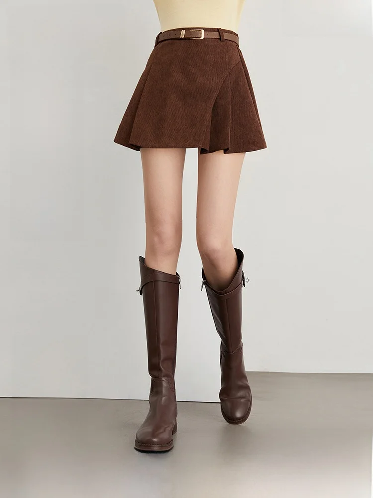 

Карамельно-коричневая вельветовая юбка трапециевидной формы, женская винтажная юбка на молнии с высокой талией, удобная для поездок на работу от Dplay