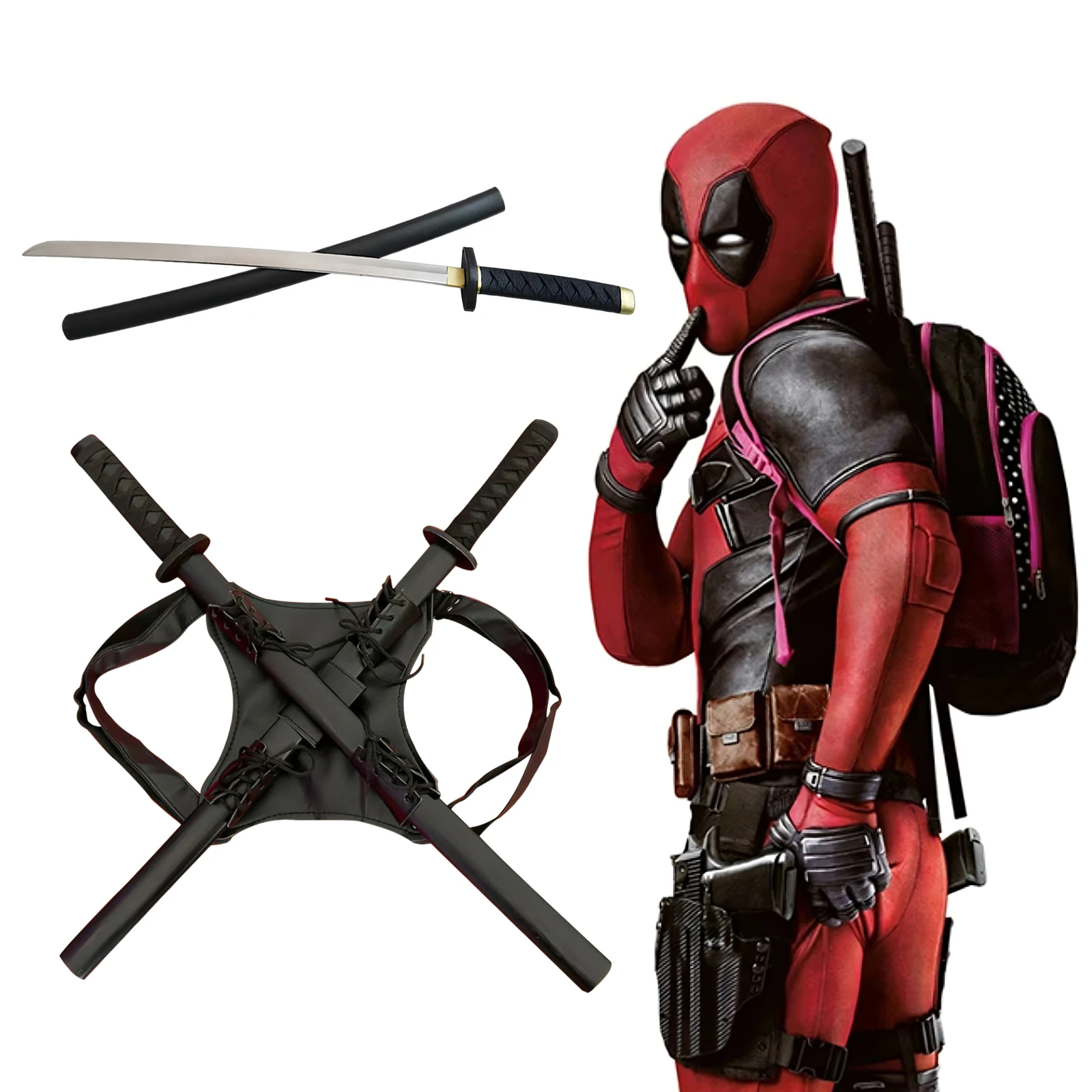 

Adult Deadpool Costume Men Simulation Sword Set Kids Cosplay Mask Suit Jumpsuit Performance Superhero Halloween Costume Child