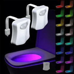 Luz nocturna para inodoro con Sensor de movimiento PIR, lámpara LED de noche para baño, iluminación de cuenco de inodoro para baño, 8/16 colores