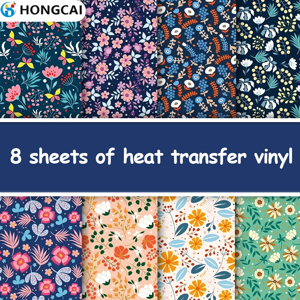 8Pcs Trendy Fresh Floral Heat Transfer Stickers, Orange Blue Flower for Group Uniforms, Girlfriend & Class Outfits DIY