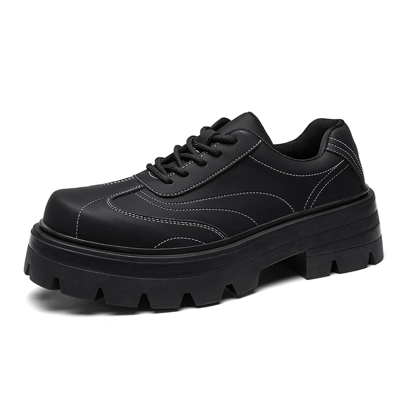 

British low cut leather shoes for men, trendy thick soled comfortable derby shoes, motorcycle outdoor casual shoes