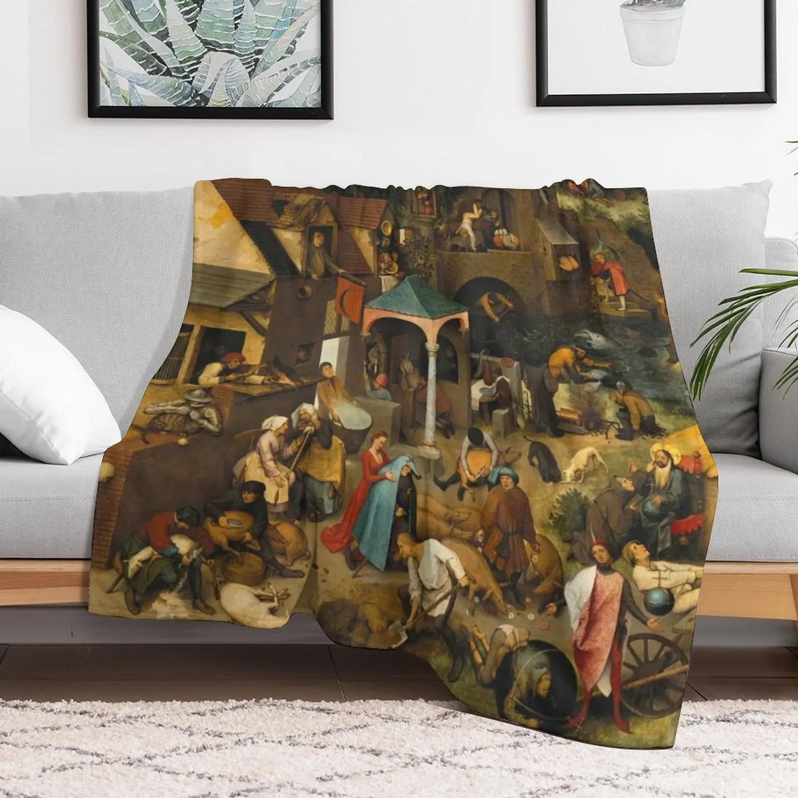 Pieter Bruegel The Elder - The Dutch Proverbs Throw Blanket Reusable Durable Soft Blanket for All Seasons