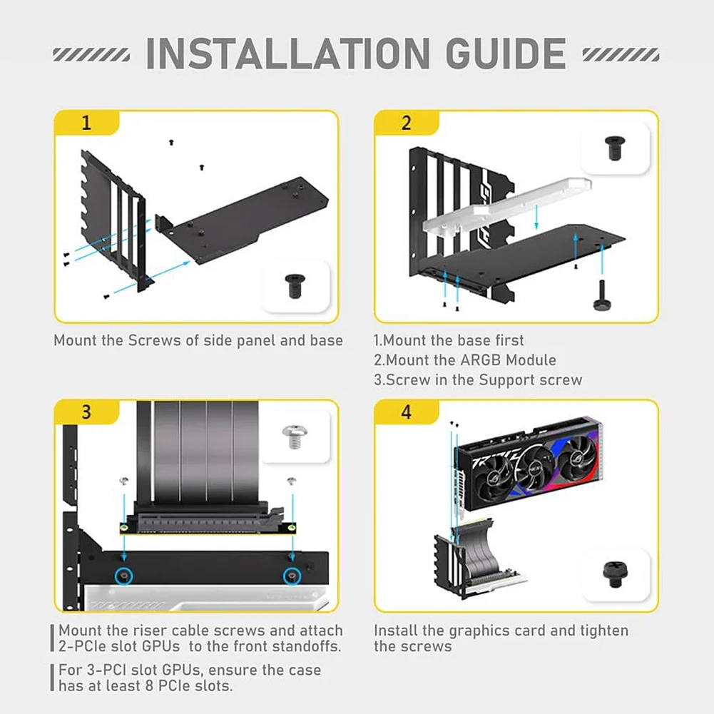 Vertical GPU Mounting Bracket with 15cm PCI-E 4.0 X16 Riser Cable Video Card Support Kit 90 Degree Right Angle