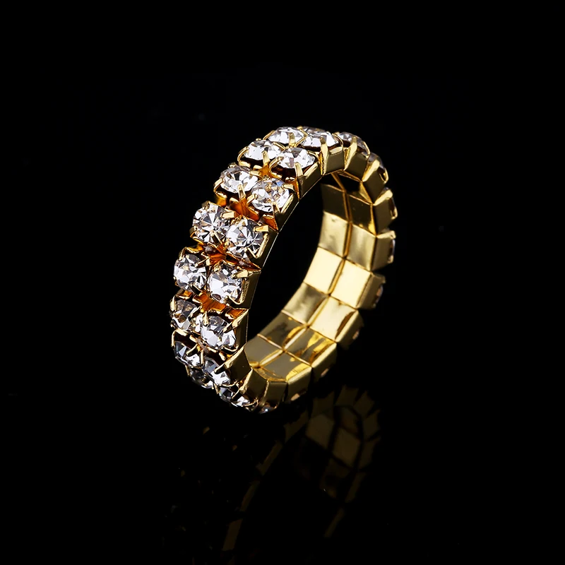 1-5 Rows Gold Color Rings Bridal Wedding Bands Crystal Rhinestone Stretch Finger Rings for Women