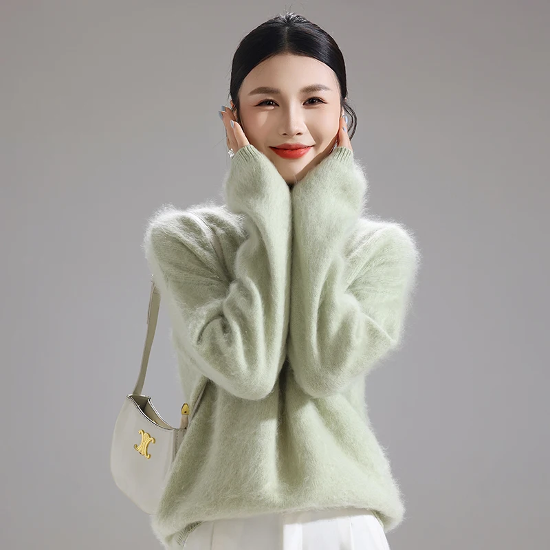 

High-Quality 100% Merino Wool O-neck Thick Sweater Women's Autumn and Winter Pullover Solid Color Sweater Women's Clothes