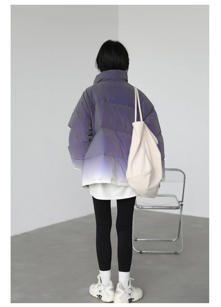 CHIC VEN Women's Down Coat Reflective Gradient Thickened Women Bread Coats 90 White Duck Down Jacket Warm Overcoat Winter 2024