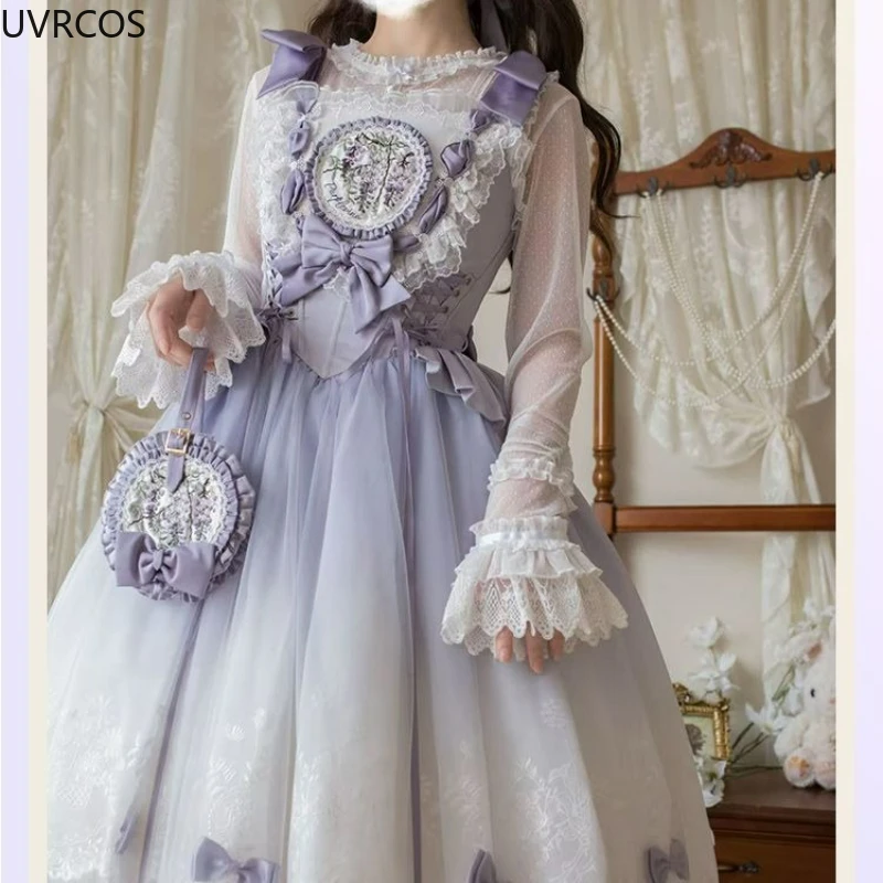 Victoriaanse Vintage Elegante Lolita Blouses Vrouwen Japanse Zoete Ruches Mesh Dunne Shirts Meisjes Kawaii See Through Jsk Binnenkant Tops