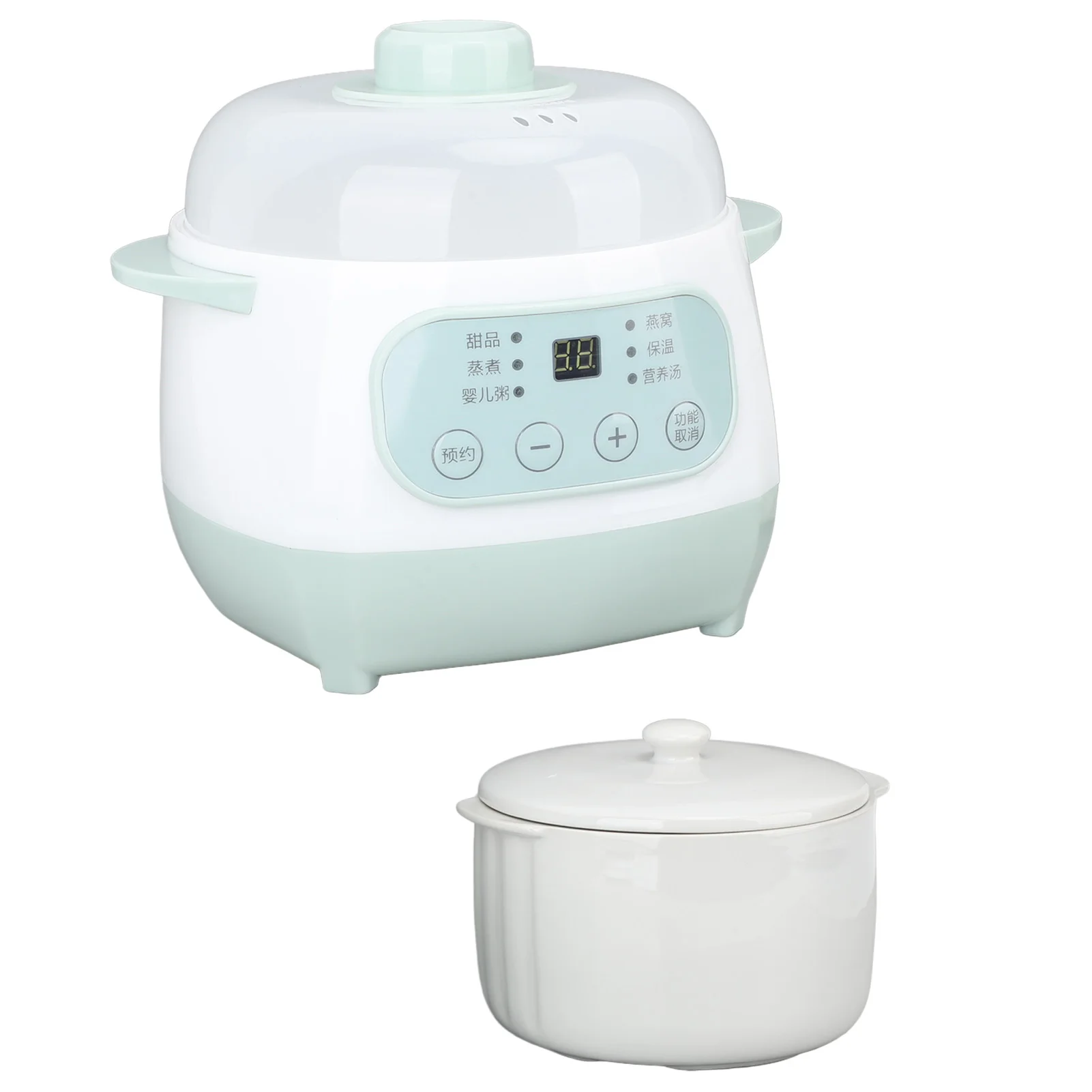 Small Slow Cooker Slow Cooker Uniform Heating Green Ceramic ABS Compact 1L Timer for Apartment