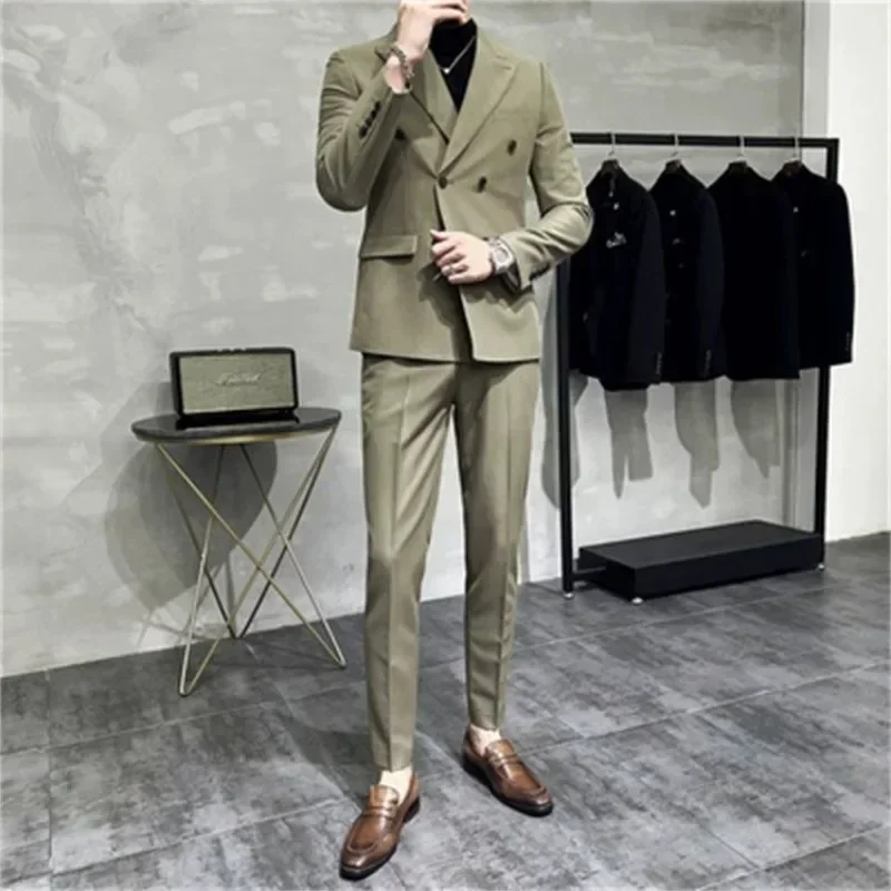 Slim Fit Trends Costumes 2 Piece Outfit Set Male High Quality 2024 Ceremony Classic Clothes Elegant Full Men\'s Suits and Blazers