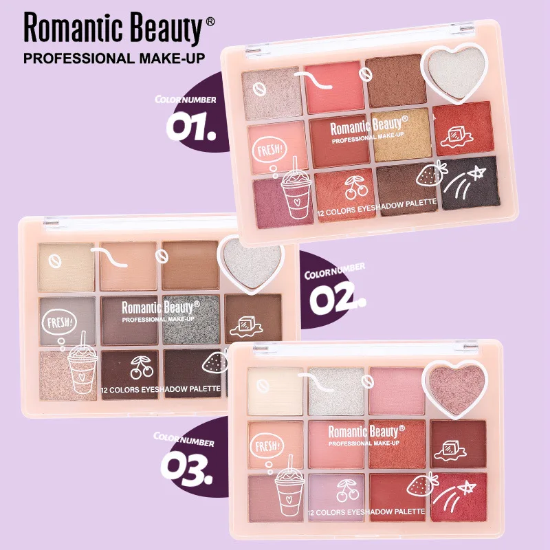 Palette di ombretti 12 in 1 - Design a cuore con marroni opache e luccicanti, micro-scintillanti morbidi, di lunga durata e altamente pigmentati