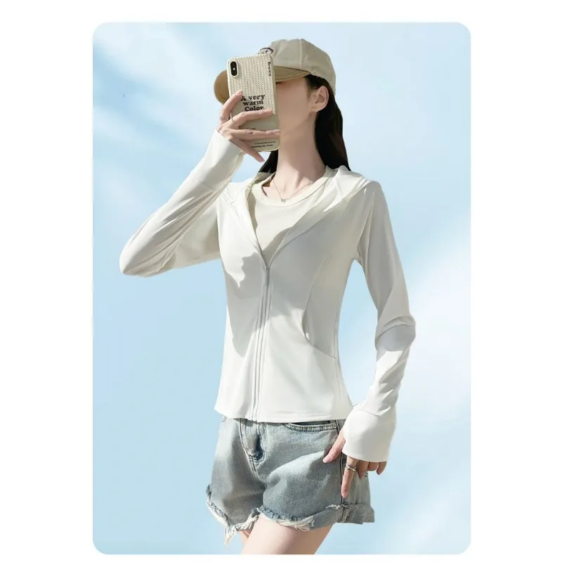 Women Ice Feel UV  Hooded Sun  Jacket Thin Slim Quick Dry Stretch Outdoor Sports Coat Multi Colors