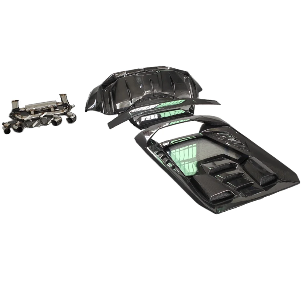 Kit de carrocería para Lamborghini Huracán LP610 con alerón trasero de fibra de carbono estilo Tecnic, parachoques trasero y escape.