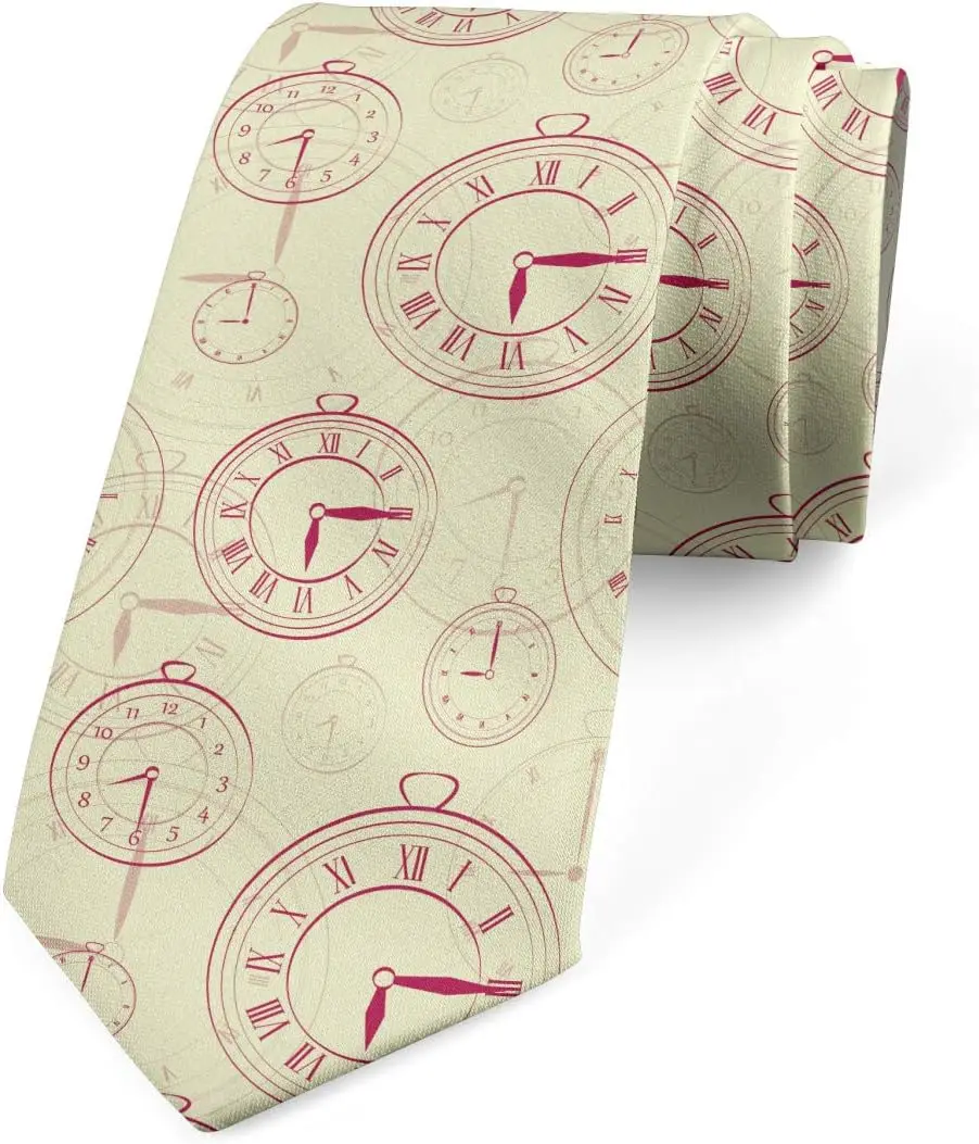 Time Clovk Pattern Multicolor Modern Women Men's Tie for Shirt Machine Washable Ties