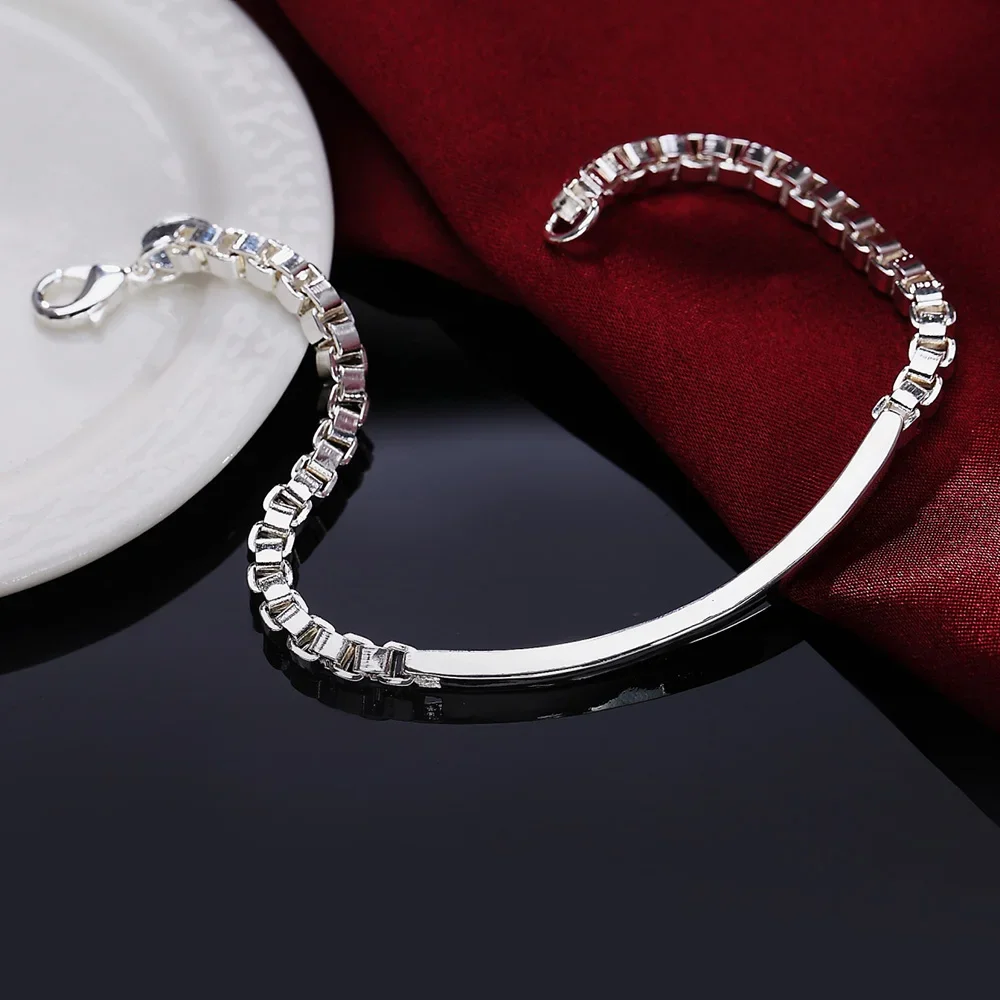 Hot fine 925 Sterling silver Classic Strip lattice Bracelet for woman man Wedding party  Christmas Gifts fashion Jewelry