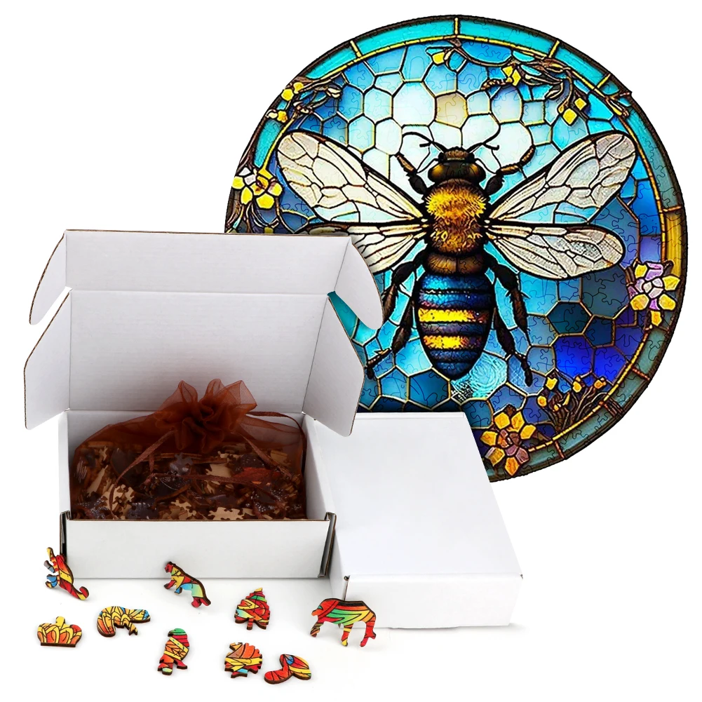 Mysterious Wooden Puzzle Painted Bee Funny Toy Animal Wood Puzzles Smart Games Round Shaped Jigsaw Puzzle Best Gift For Adults