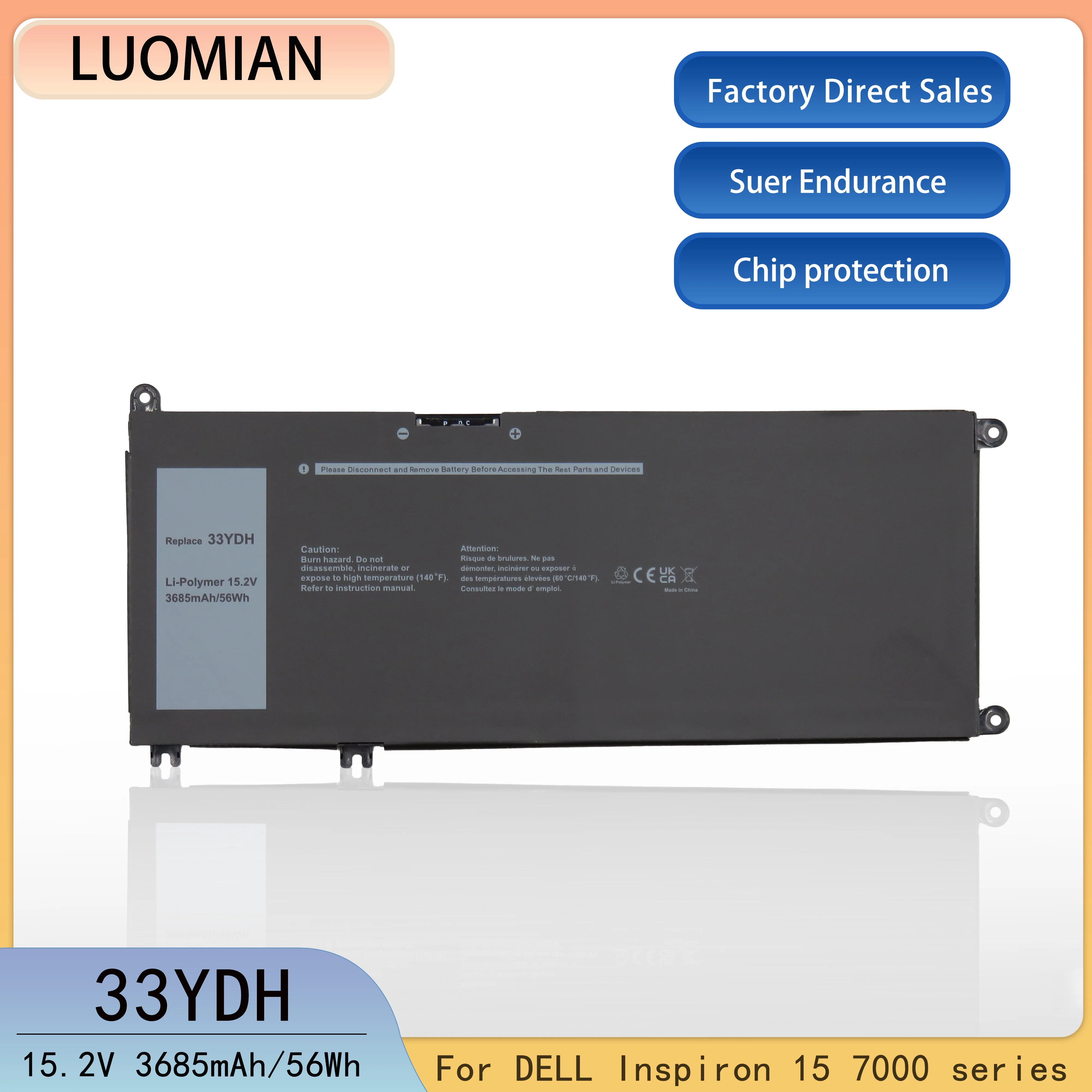 33YDH Laptop Battery for DELL Inspiron 17 7000 7778 7779 7786 7773 15 7577 G3 3579 3779 G5 5587 G7 7588 Latitude 13 3380