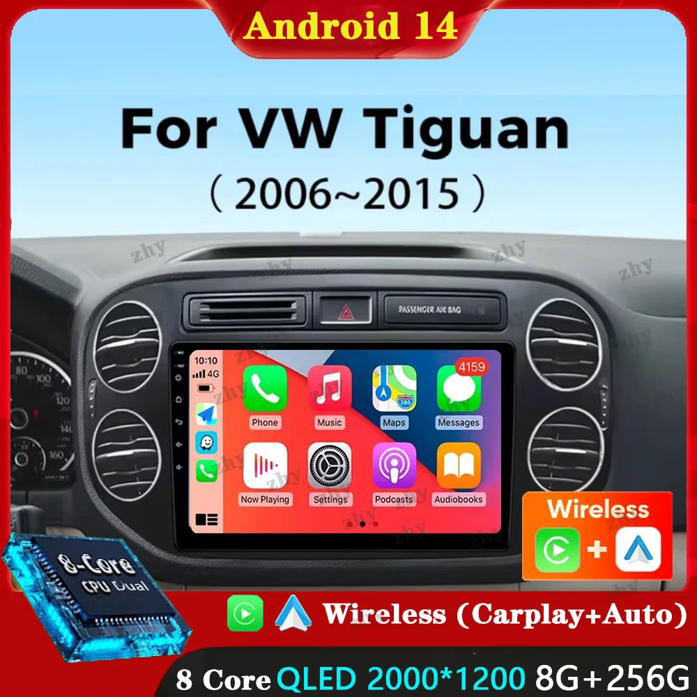 Car Radio For Volkswagen VW Tiguan 2006 2010 2016 Golf Plus Wireless Carplay Android 14 Auto Car Stereo Multimedia Player 4G GPS