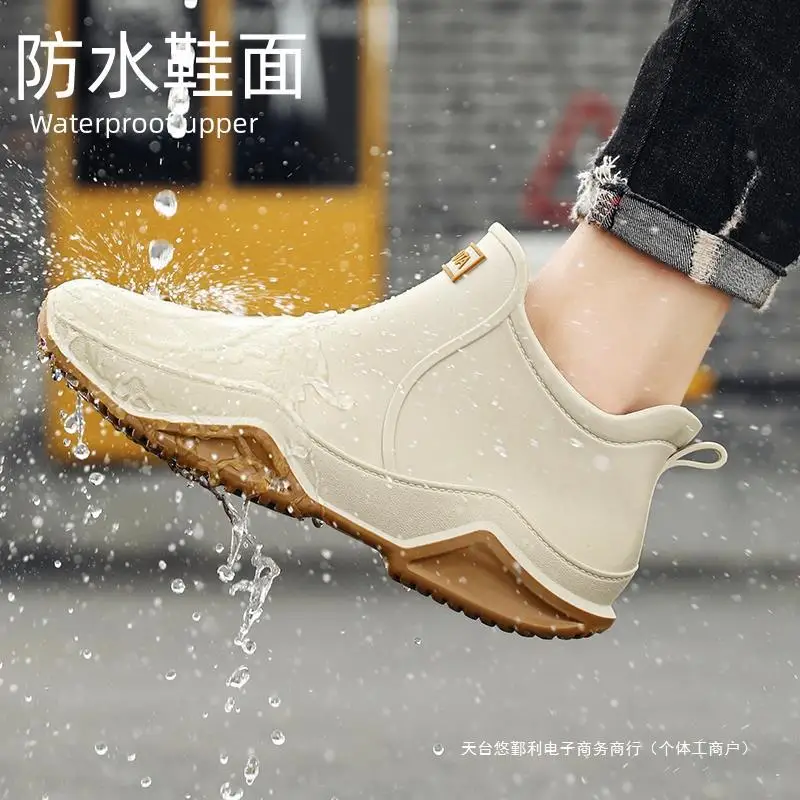 Zapatos de lluvia cortos para hombre, botas de pesca impermeables, antideslizantes, para llevar, trabajo de cocina, de goma, transpirables, novedad de verano, 2024