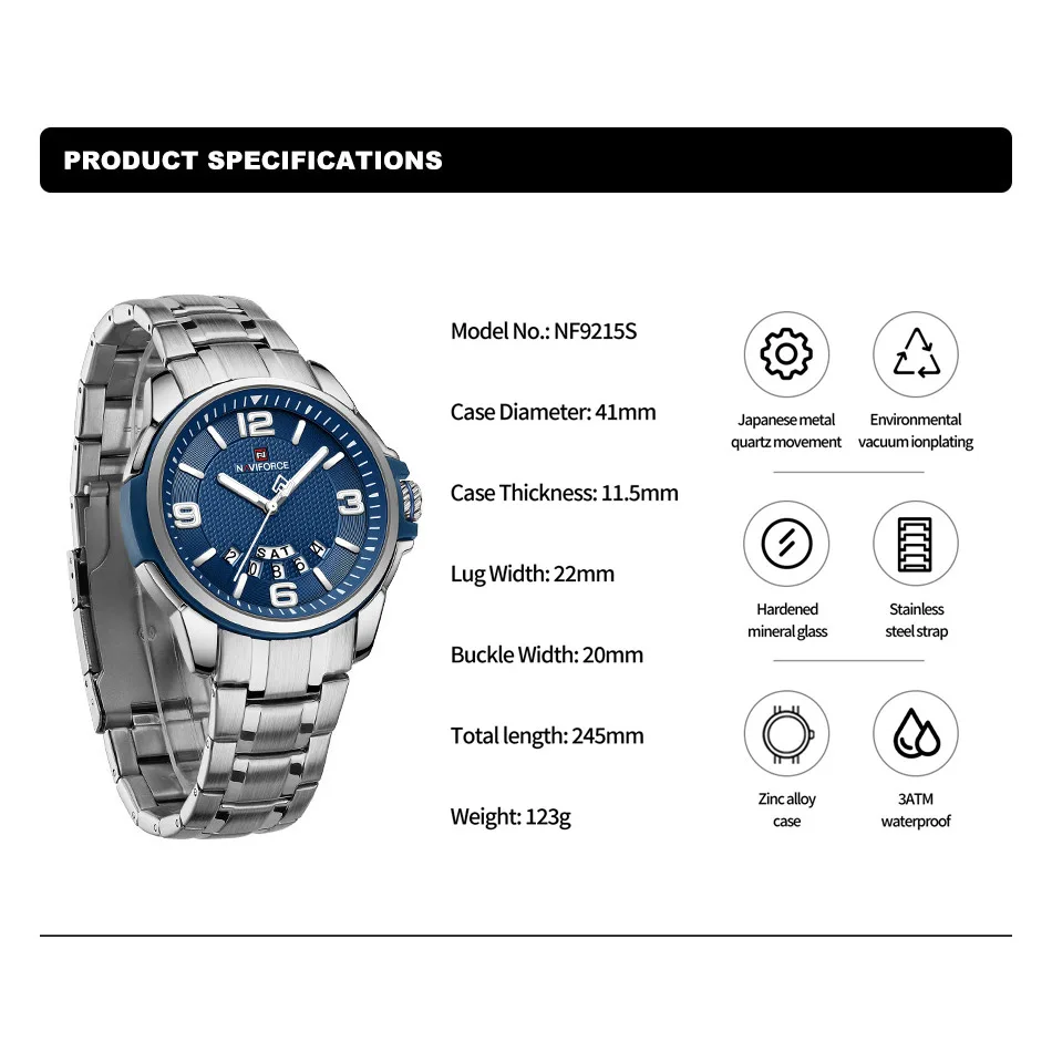 NAVIFORCE Brand Luxury Men\'s Watch Quartz Stainless Steel Waterproof Wristwatches Classic New Business Clock Relogio Masculino