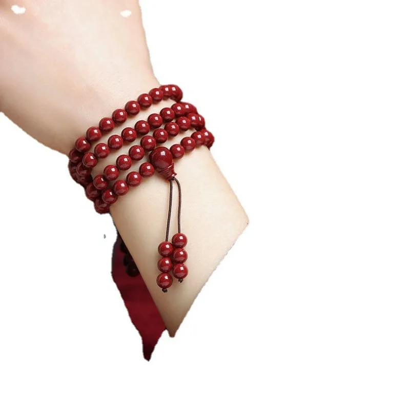 Red Cinnabar Bracelet 108 Buddha Beads Rosary Adult Red Rope Bracelet Natal Year Red Starry Sky Purple Cinnabar