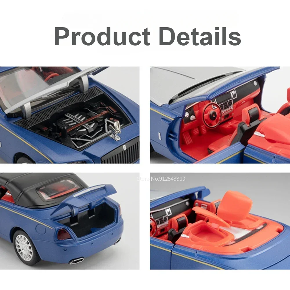 Model samochodu Cullinan Dawn w skali 1:32, metalowa karoseria, napęd pull-back, dźwięk, światło, otwierane drzwi, modele samochodów sportowych, prezenty dla dzieci.